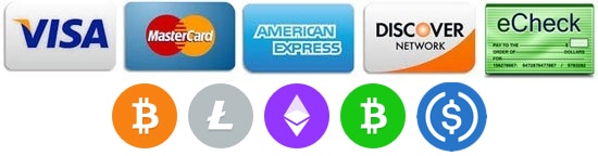 CBD Payment Methods - Visa, Mastercard, Bitcoin, Litecoin, Ethereum, Bitcoin Cash, American Express, Discover, Bitcoin, Litecoin, USDC, Crypto Currency