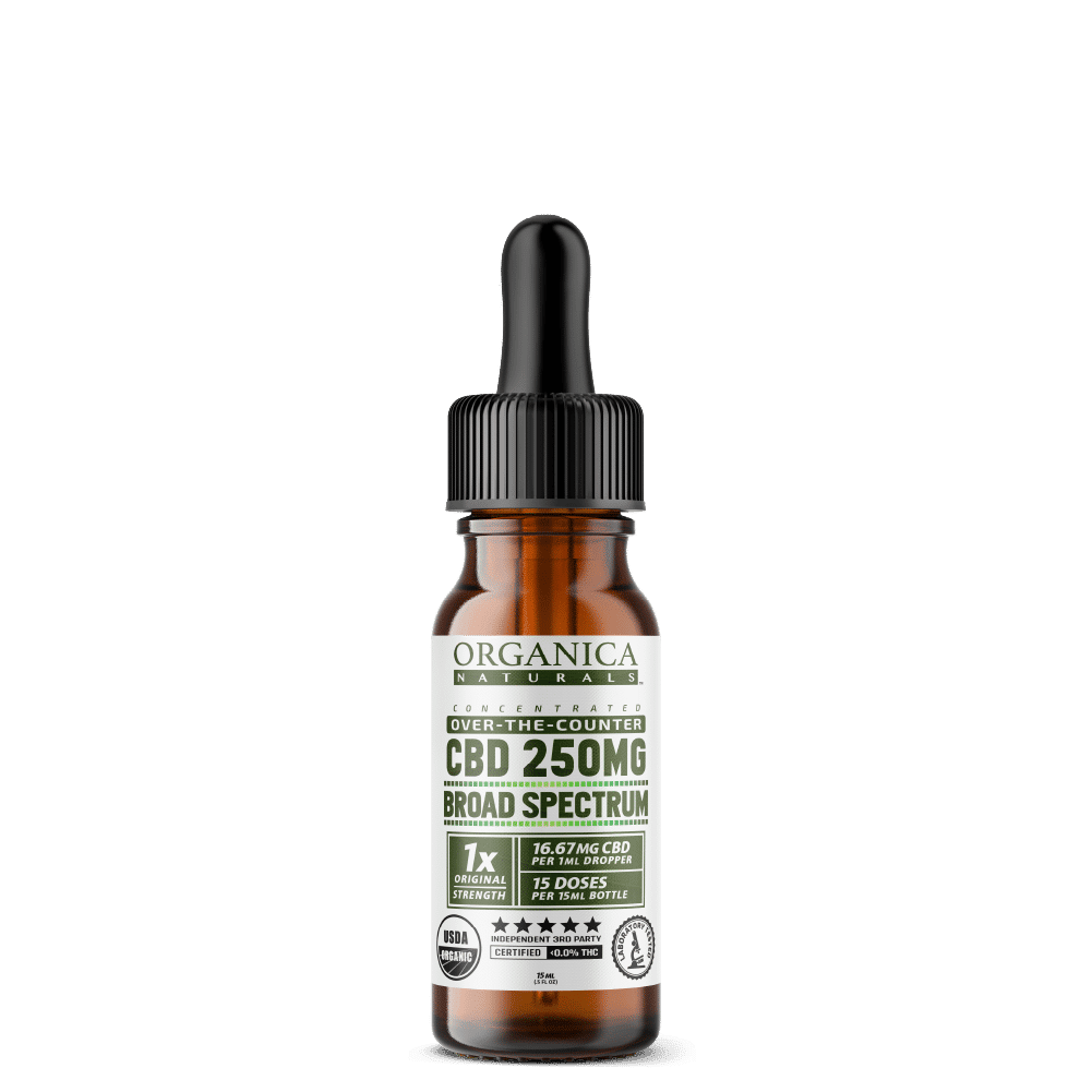 CBD Oil - Concentrated 250mg Broad Spectrum Formula Pocket Size Bottle - USDA Organic