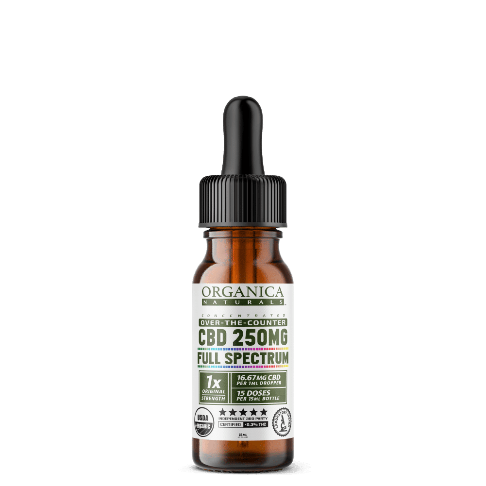 CBD Oil - Concentrated 250mg Full Spectrum Formula Pocket Size Bottle - USDA Organic