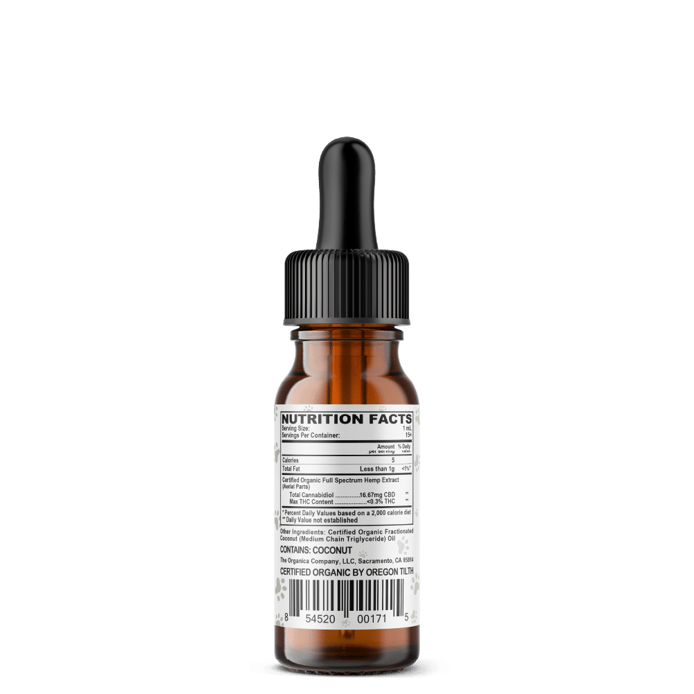 Vet CBD Oil - 250mg Full Spectum For Micropets, Dogs and Cats - USDA Organic - Facts Label