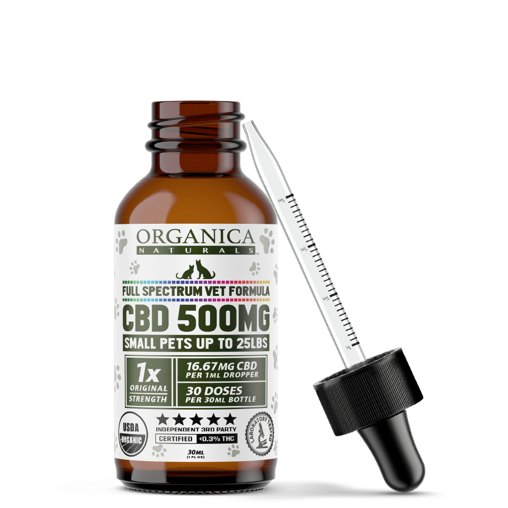 Vet CBD Oil - 500mg Full Spectum For Small Dogs and Cats - USDA Organic - Bottle With Dropper