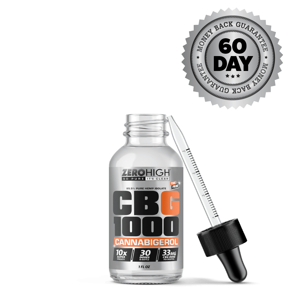 CBG Oil - Zero High Pure Isolate Cannabigerol With No THC - 1000MG Super Strength - Bottle With Dropper and Satisfaction Guarantee