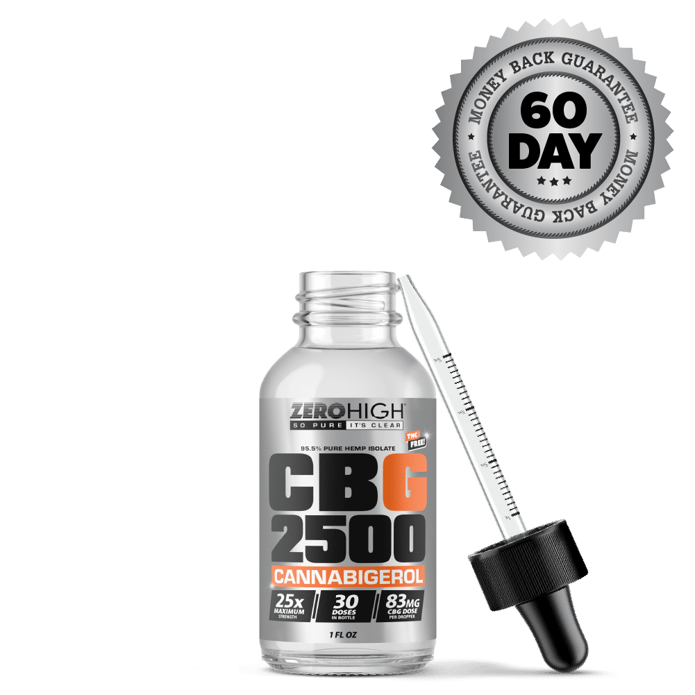 CBG Oil - Zero High Pure Isolate Cannabigerol With No THC - 2500MG Maximum Strength - Bottle With Dropper and Satisfaction Guarantee