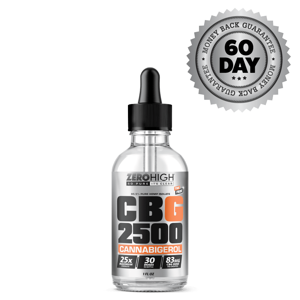 CBG Oil - Zero High Pure Isolate Cannabigerol With No THC - 2500MG Maximum Strength - Bottle With Satisfaction Guarantee