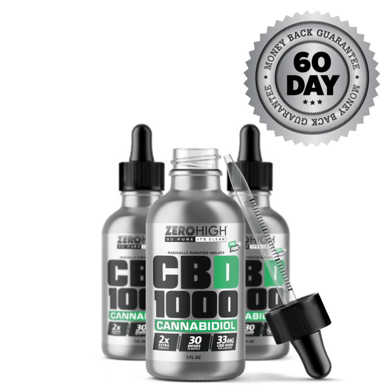 Extra Strength 1000MG CBD oil isolate from Zero High - pure Cannabidiol with no THC - Three Bottles One Open With Dropper And Satisfaction Guarantee Seal