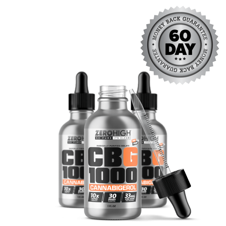 Super Strength 1000MG CBG oil isolate from Zero High - pure Cannabigerol with no THC - Three Bottles One Open With Dropper And Satisfaction Guarantee Seal