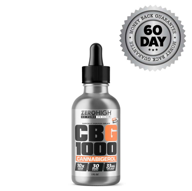 Super Strength 1,000 Milligram CBG oil isolate from Zero High - pure Cannabigerol with no THC - Bottle With Satisfaction Guarantee Seal