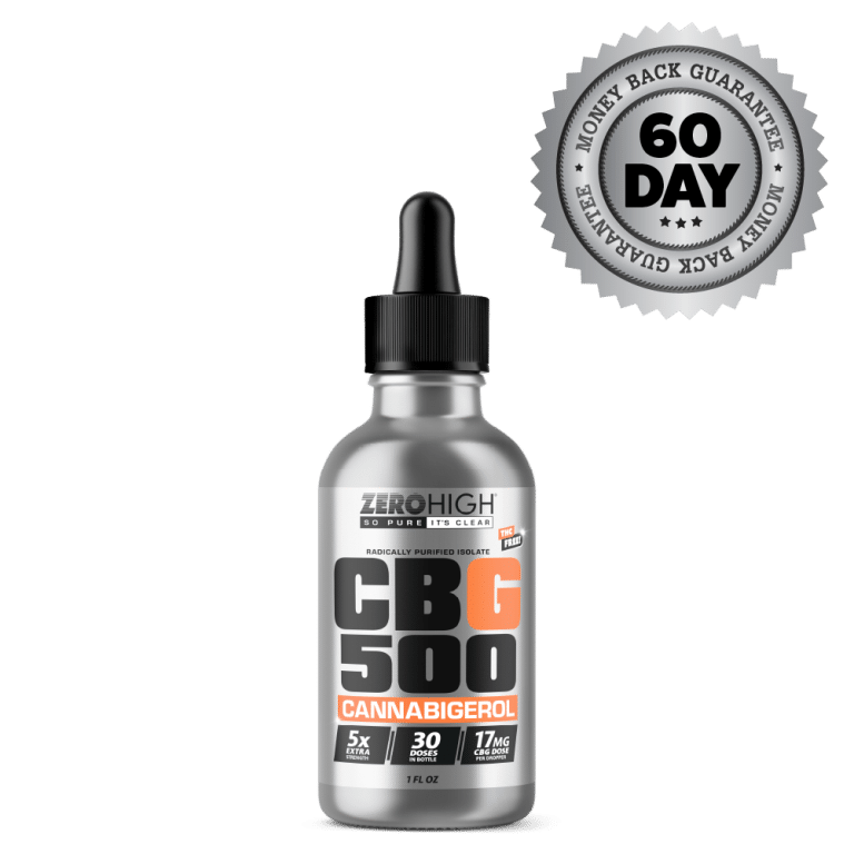 Extra Strength 500MG CBG oil isolate from Zero High - pure Cannabigerol with no THC - Bottle With Satisfaction Guarantee Seal