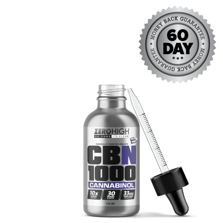 Super Strength 1000MG CBN oil isolate from Zero High - pure Cannabinol with no THC - Open Bottle With Dropper And Satisfaction Guarantee Seal