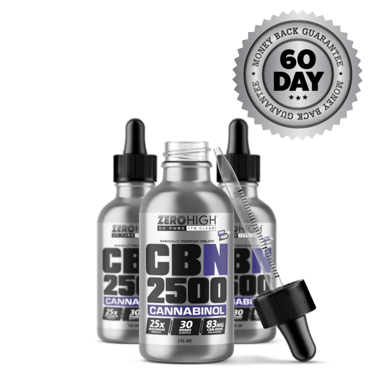 Maximum Strength 2500MG CBN oil isolate from Zero High - pure Cannabinol with no THC - Three Bottles One Open With Dropper And Satisfaction Guarantee Seal