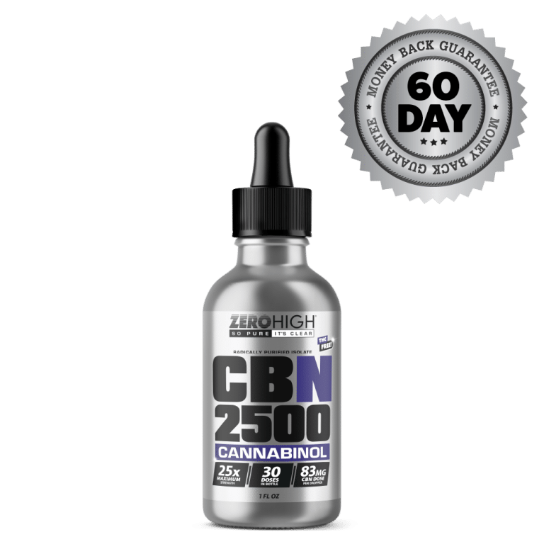 Maximum Strength 2,500 Milligram CBN oil isolate from Zero High - pure Cannabinol with no THC - Bottle With Satisfaction Guarantee Seal