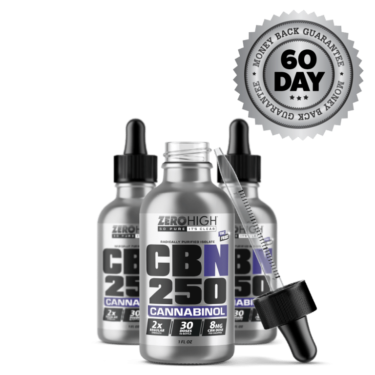 Regular Strength 250MG CBN oil isolate from Zero High - pure Cannabinol with no THC - Three Bottles One Open With Dropper And Satisfaction Guarantee Seal