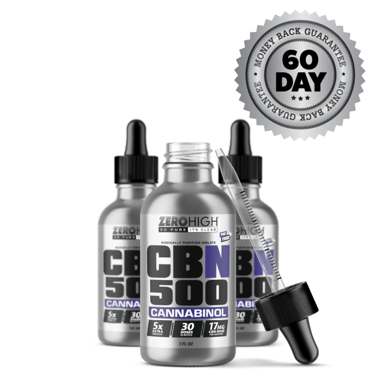 Extra Strength 500MG CBN oil isolate from Zero High - pure Cannabinol with no THC - Three Bottles One Open With Dropper And Satisfaction Guarantee Seal