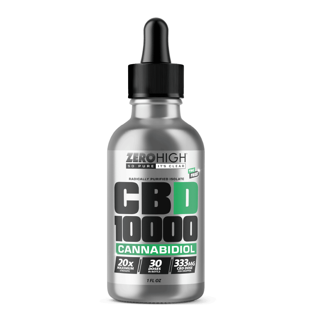 CBD Oil - Concentrated 10,000mg Zero High Isolate With No THC Bottle