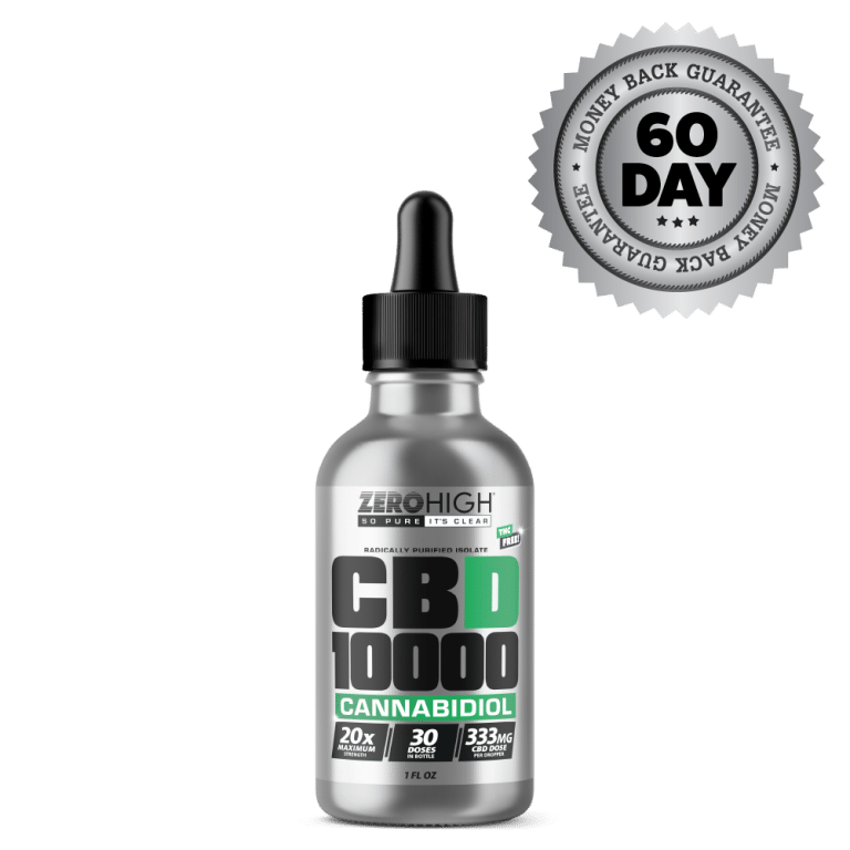 CBD Oil - Concentrated 10,000mg Zero High Isolate With No THC Bottle - Satisfaction Guarantee