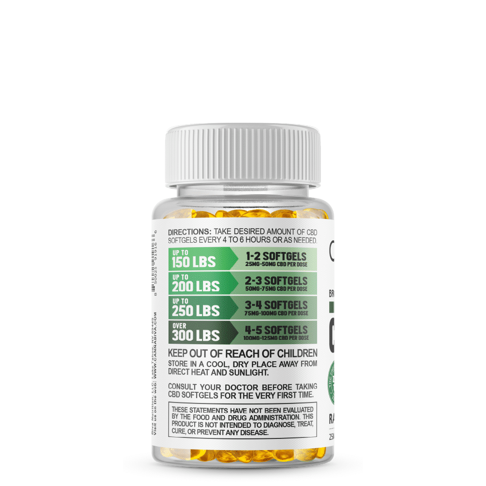 Broad Spectrum CBD Softgels (0% THC) - Cannabiva 3000MG - 120 Capsules With 25mg Per Supplement - Usage Guidelines