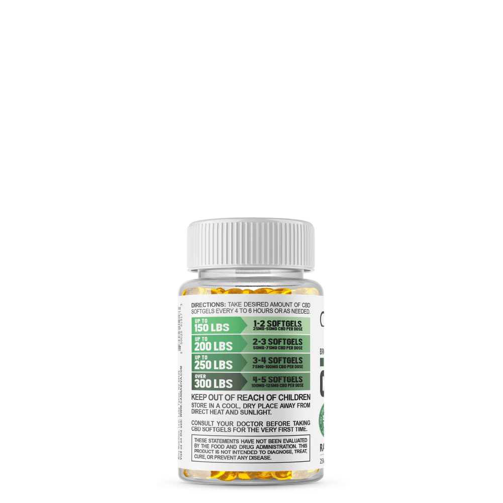 Broad Spectrum CBD Softgels (0% THC) - Cannabiva 750MG - 30 Capsules With 25mg Per Supplement - Usage Guidelines