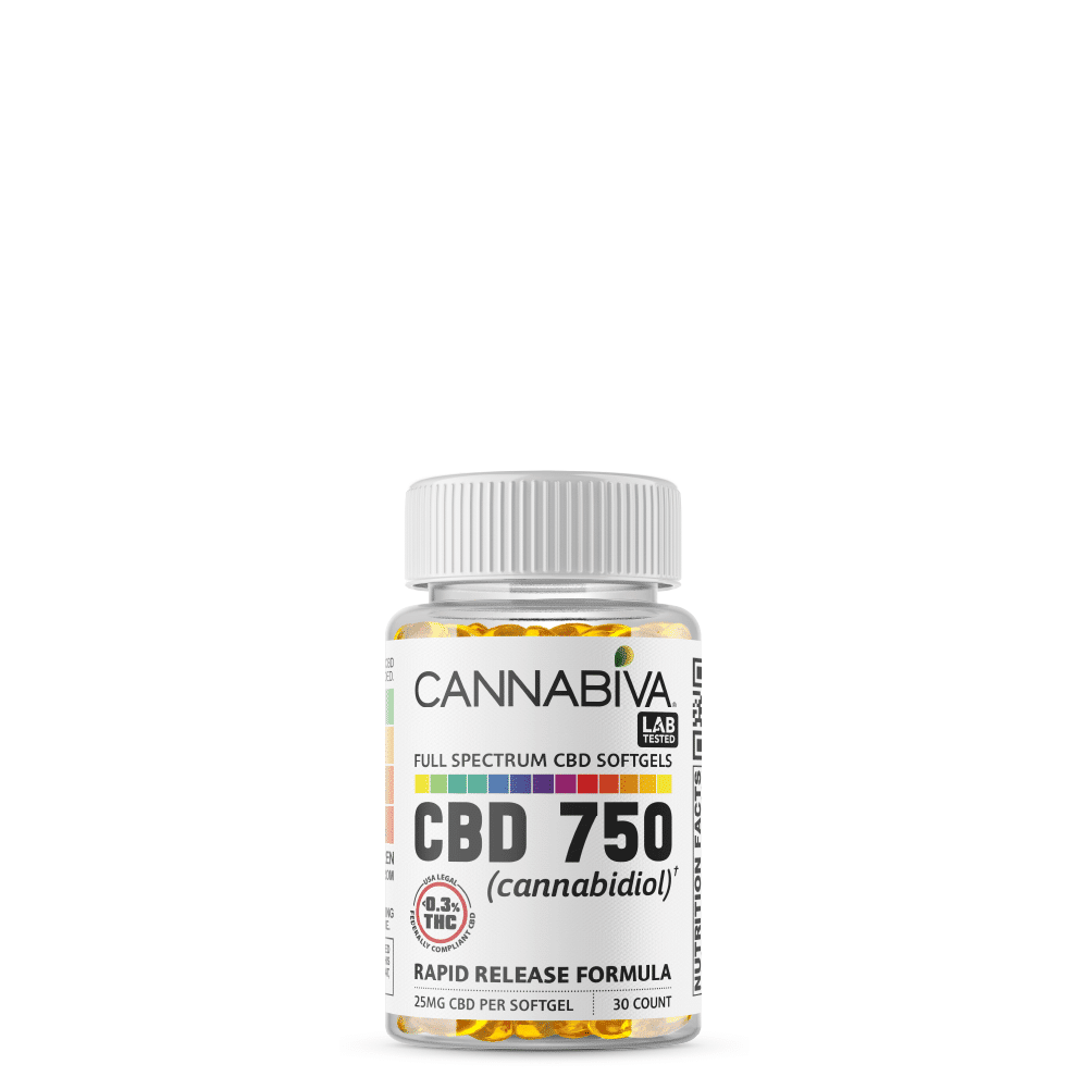 Full Spectrum CBD Softgels - Cannabiva 750MG - 30 Capsules With 25mg Per Supplement - Bottle