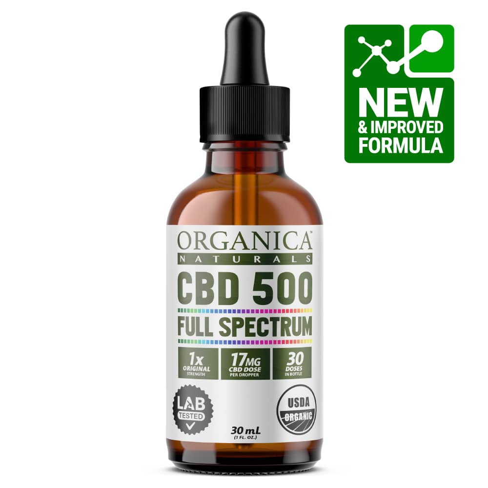 CBD Oil - Hyper Concentrated 500mg Full Spectrum Formula Bottle - USDA Organic